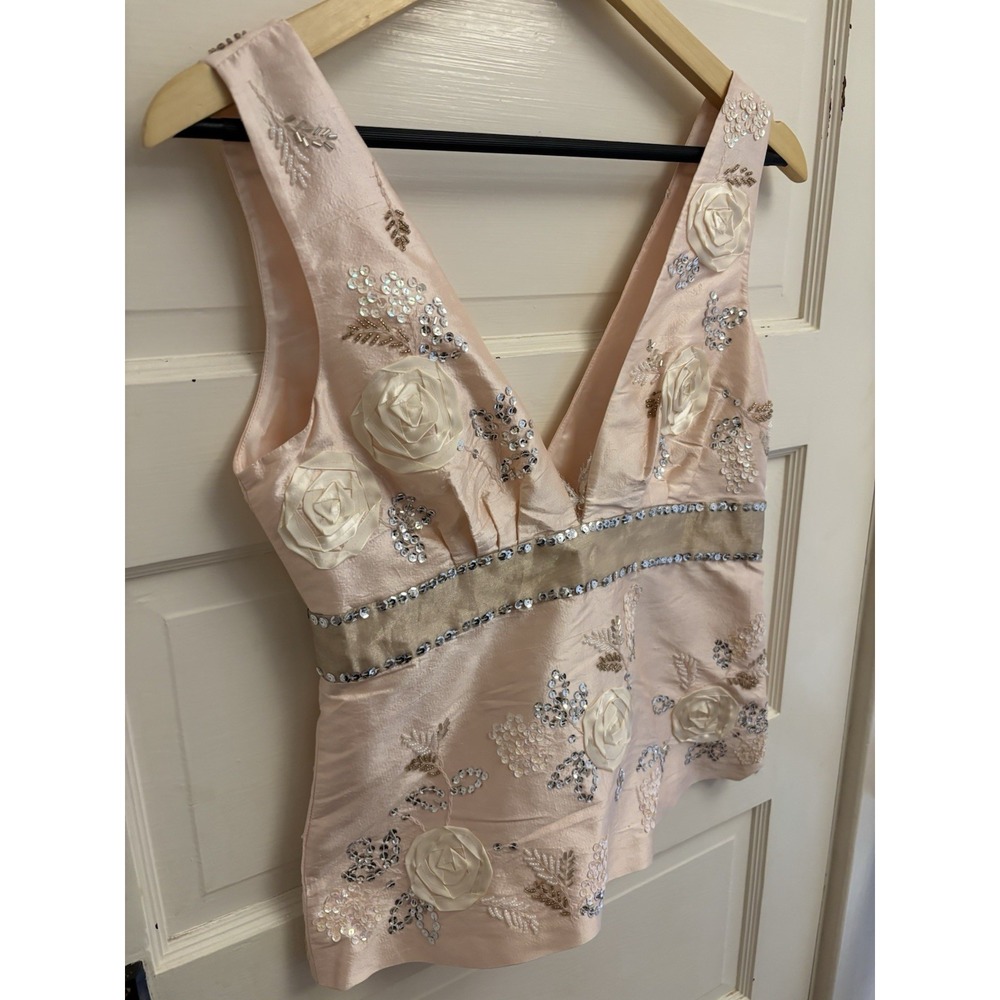 Tibi Women's Pink Silk Appliqué Flower Tank Beaded Embroidered Size 4 New‎ $225